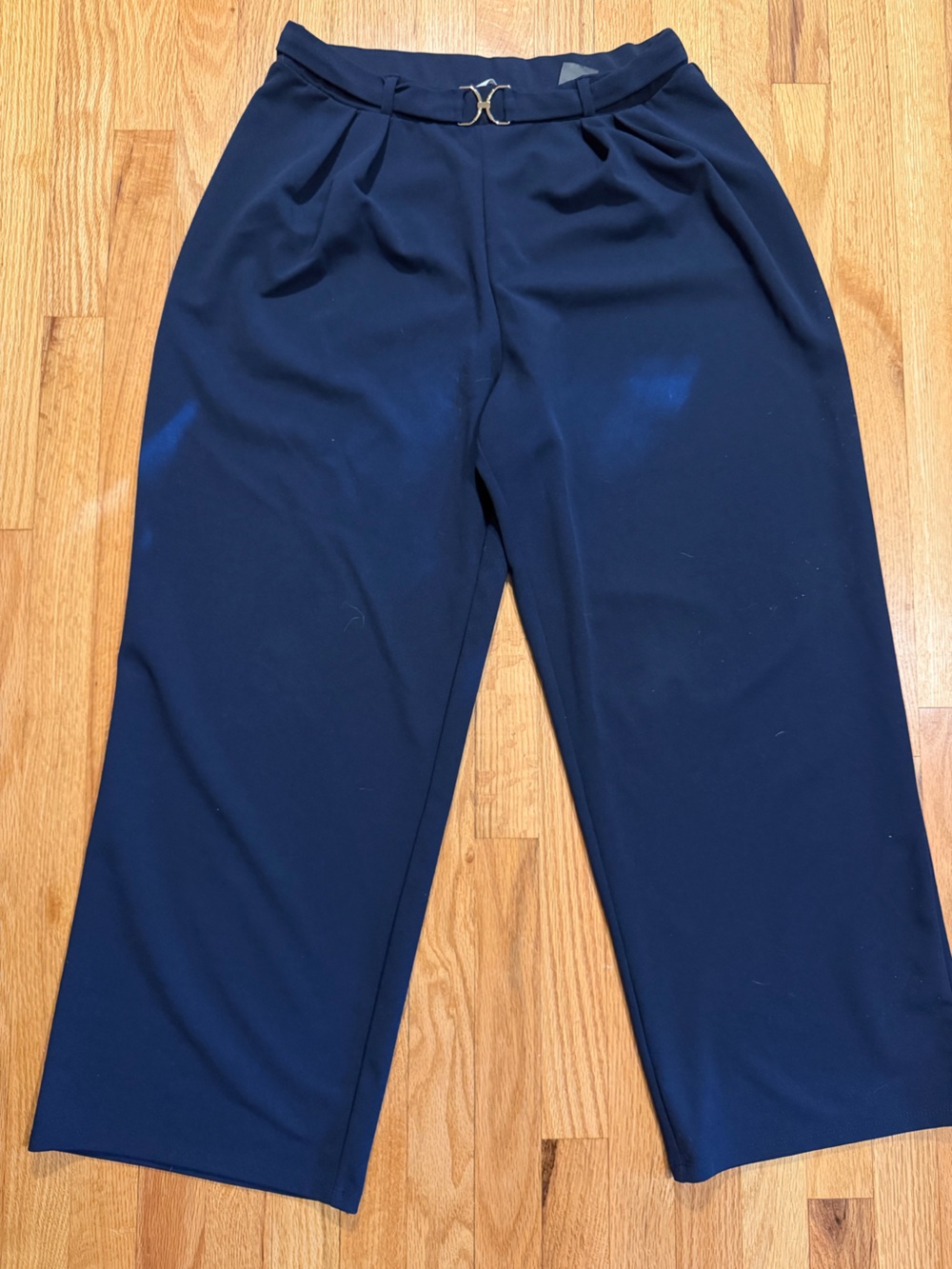 H&M Navy Straight-Leg Trousers with Belt Detail